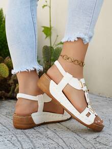Plus Size Women's Fashion Comfortable Lace-Up Wedge Sandals - White - View 7