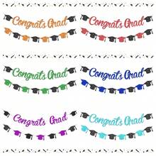 1 set Pancarta de felicitaciones Decoraciones de graduación con acentos de birrete, Banderín de graduación, Decoración de gorra de graduado para celebración de graduación, Ceremonia, Fondo, Decoración de pared, Accesorios para fotomatón, Múltiples colores disponibles - Izamiento de la bandera de la temporada de graduación - Ver 2