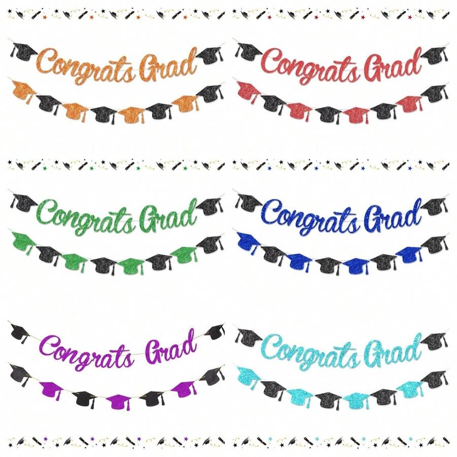 1 set Pancarta de felicitaciones Decoraciones de graduación con acentos de birrete, Banderín de graduación, Decoración de gorra de graduado para celebración de graduación, Ceremonia, Fondo, Decoración de pared, Accesorios para fotomatón, Múltiples colores disponibles