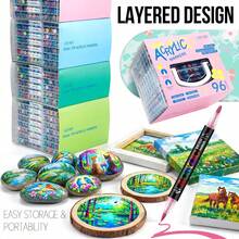 Dual Tip Acrylic Marker Set 12/24/36/48/60/72/84/96 Colors Optional 1-5mm Soft Tip + 3mm Medium Tip Dual Use Large Capacity Automatic Ink Control Water-Based Waterproof Quick-Drying Suitable For Multiple Materials (Ceramic / Metal / Plastic / Stone / Canvas) Art Painting / DIY Crafts / Graffiti Specialized Professional Art Student Essential Marker Set - Sets - View 3