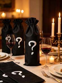 Drawstring Wine Bottle Gift Bag Set - Pink Numbered Wine Bag And Black Mysterious Wine Sleeve, Suitable For Wine Tasting, Wedding, Birthday, Bachelorette Party, Holiday Party Decoration - Multicolor - View 3