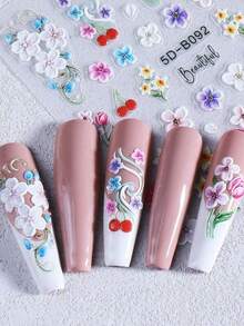 2 Packs Summer 5D Embossed Hibiscus Flower Stickers Colorful Flower Pattern Self-Adhesive Nail Decals Decorations Women's Nail Supplies - Multicolor - View 5