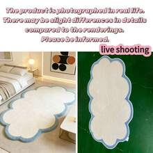 1pc Asymmetrical Cloud-Shaped Rug, Minimalist Fresh Style, Light Blue Border, Soft White Filling, Suitable For Casual Bedroom, Laundry Room, Sofa, Decorative Rug, Bedroom Decor, Small Rug, Carpet, Home Decor, Living Room Rug - Multicolor - View 3