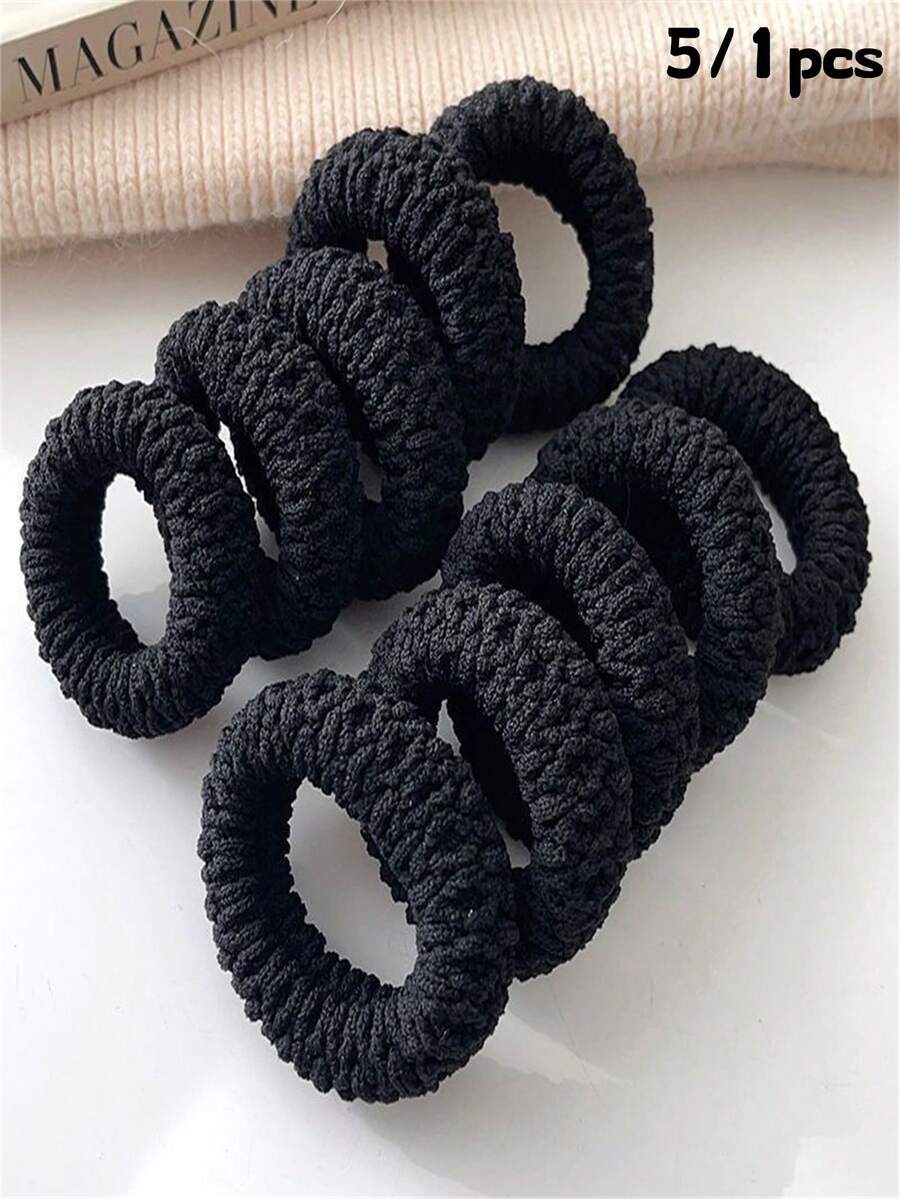 5/1 piezas Bandas elásticas para el cabello anchas y negras, estilo minimalista, ligas para el cabello de alta elasticidad para mujeres, adecuadas para uso diario, actividades al aire libre, deportes casuales, accesorios para el cabello, regalo, anillos de cabello gruesos sin costuras, adecuados para colas de caballo, no dañinos para uso diario - Negro - Ver 1