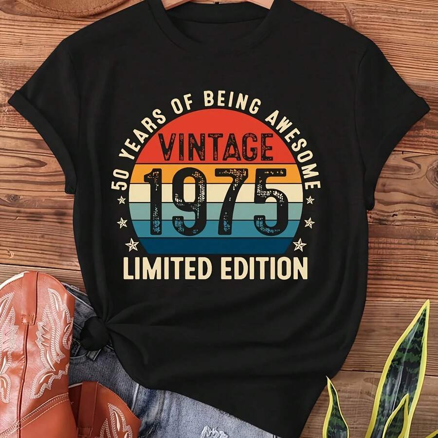 Short-Sleeved T-Shirt With Round Neck, Casual Top, Women's Summer And Spring Clothing, Fun Vintage Birthday Gifts, Retro Print From The Years - 彩色 - 查看 1