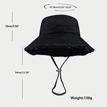 1pc Women's Solid Color Dopamine Fashion Casual Hat With Rope, Frayed Edge Distressed Bucket Hat, Spring Summer Autumn Outdoor Korean Style Couple Student Minimalist UV Protection Sun Hat - Multicolor - View 2