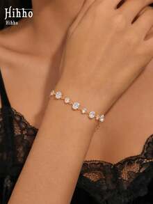 Hihho 1 pieza Pulsera de circonita ovalada, pulsera elegante y brillante que ilumina la piel, adecuada para uso diario, reuniones y fiestas de fogata, combinación de colores aleatoria - Pulsera - Ver 2
