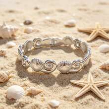 YUZENG 1PC Stainless Steel Spring Open Bangle, Ocean Style Shell & Conch Linked Bracelet, Hypoallergenic, Ideal For Beach Vacation, Daily Commute & Gifting - Seashells and Conches - View 4