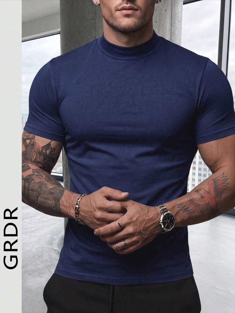 GRDR Men's Fashionable Mock Neck Short Sleeve T-Shirt | Exquisite Design | Summer Essential | Easy To Match | Showcase Your Style