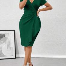 Lady Vestido midi con cintura ajustada y volantes elegantes para mujer, vestidos de verano para cumpleaños y eventos / vestidos de oficina / vestidos de iglesia - Multicolor - Ver 5