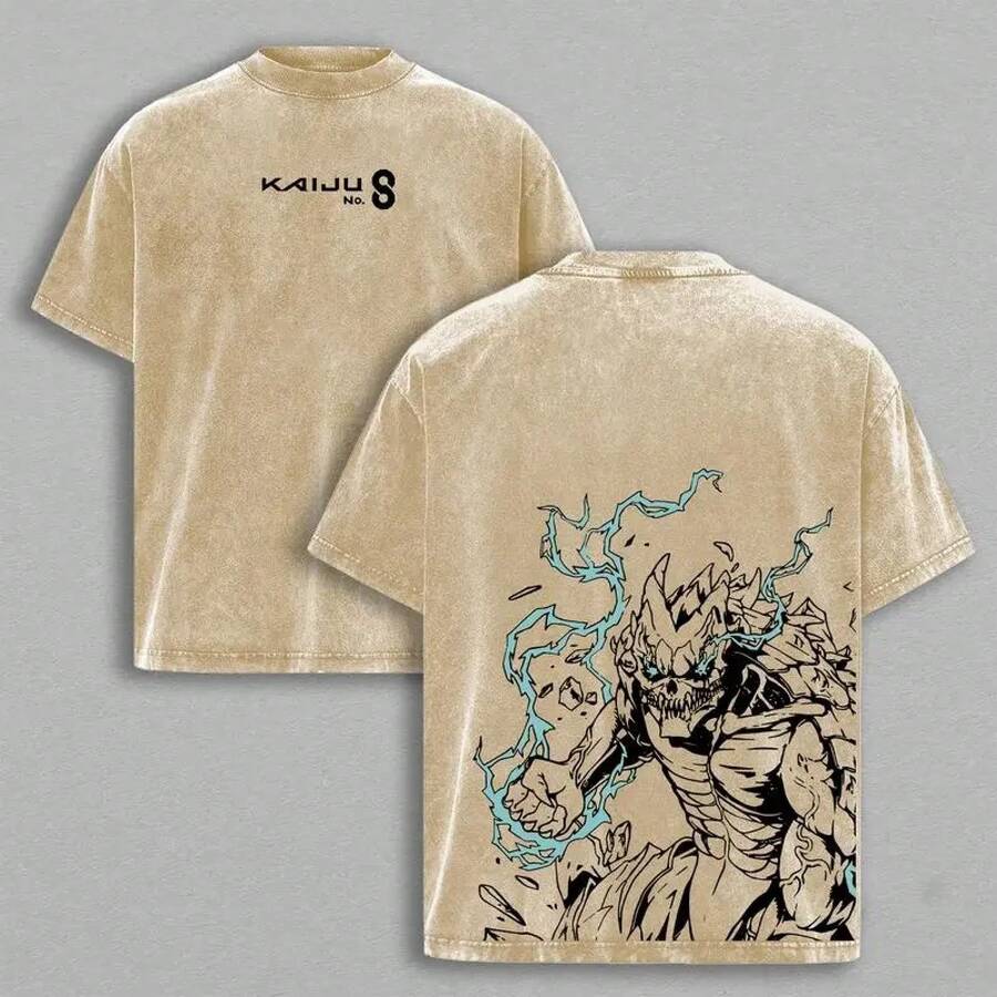 Kafka Hibino No. 8 T-Shirt, Thick Cotton Underwear, Vintage Washed Double Print T-Shirt, Unisex Streetwear, Anime And Manga Graphic For Fans - 杏色 - 查看 1