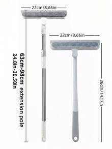 2-In-1 Glass Wiper, Bathroom Countertop Mirror Silicone Squeegee Scraper Cleaning Tool, Window Squeegee Scraper Cleaning Tool, All-Purpose Silicone Squeegee Blade, Suitable For Bathroom Countertop, Mirror, Car Windows, High-Rise Exterior Windows, Cleans Thoroughly Without Damaging Surfaces - Grey - View 7