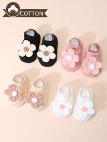 4 Pasang Kaos Kaki Bayi/Balita Perempuan Motif Bunga Lucu, Kaos Kaki Pendek Warna Polos Anti Selip, Serbaguna untuk Semua Musim - MultiWarna - View 3