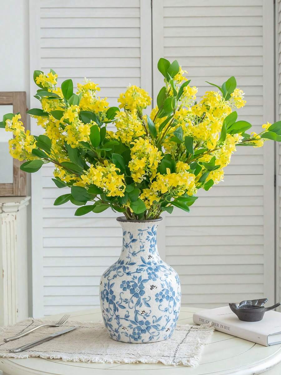 1PC Artificial Osmanthus Flower Branch, High-End Bionic Fake Flower, Golden Osmanthus Fragrant Decoration, Photography Prop - Multicolor - View 1