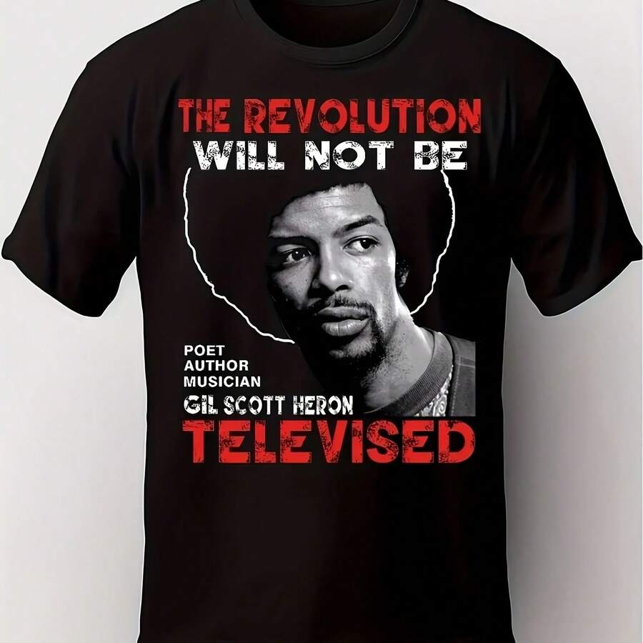 Camiseta Gill-Herrin Malcolm X con estampado gráfico 'La Revolución No Se Transmitirá por Televisión', Camiseta de manga corta Oz, Camiseta de música y justicia social - Multicolor - Ver 1