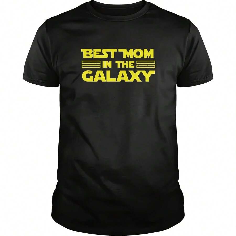 Funny T-Shirts With Text On The Crew Neck, The Best Mom In The Galaxy FunnyT-Shits - 彩色 - 查看 1