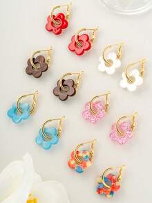 Juego de 6 pares de aretes de flores de acrílico multicolor (estilo de combinación multicolor) - 6 pares de conjuntos de colores - Ver 2