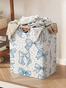 Large Capacity Foldable Laundry Basket With Bow Print, Wooden Handle, Multipurpose For Bathroom, Nursery, Dirty Clothes, Toys & Household Storage - Multicolor - View 21