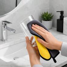 Khăn lau xe ô tô sợi microfiber màu vàng & xám, khăn làm sạch & lau khô xe, khăn chăm sóc xe có viền, khăn lau chi tiết xe - Màu vàng xám - Xem 3