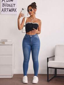 Women's Skinny Jeans With A Figure-Enhancing Design - 藍色 - 查看 6