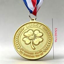2pcs Lucky Four-Leaf Clover Gold Medal Set - Ladybug Design Commemorative Medal Engraved With "May Happiness Follow You" Inspirational Quote, Suitable As Good Luck Collectible Decor, Party Favor Or Positive Blessing Gift For All Occasions - Gold - View 4