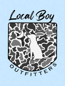 Boys Casual Crew Neck Short Sleeve T-Shirt, Printed With "Local Boy" And "OUTFITTERS" Text, Animal (Dog) Pattern, Fashionable And Versatile, Suitable For Teen Streetwear, Appropriate For Spring And Summer Seasons - Baby Blue - View 7