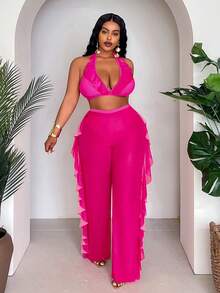 Conjunto de traje de baño de 3 piezas para tallas grandes - Rosa Fucsia - Ver 1