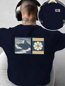Camiseta de moda para hombre con diseño creativo de doble cara Ukiyo-e Print: Estilo Japonés con Personalidad Artística, adecuada para uso diario casual en casa o para actividades de fitne - Negro - Ver 9