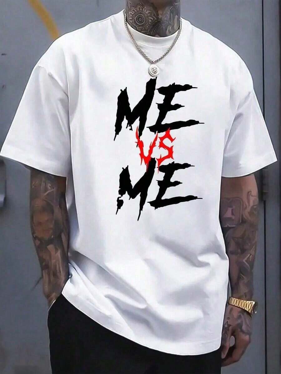 Men's Casual Short Sleeve Crew Neck T-Shirt, Creative Printed Design, Simple Design, Woven Process - White - View 1