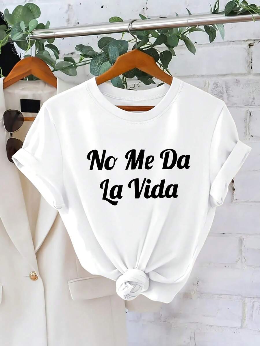 Women's Short-Sleeved Crew Neck T-Shirt, Ideal For Spring And Summer, Featuring The Phrase "Life Isn't Enough" As An Emotional Expression. A Fashionable Casual Sweater, Made - 白色 - 查看 1