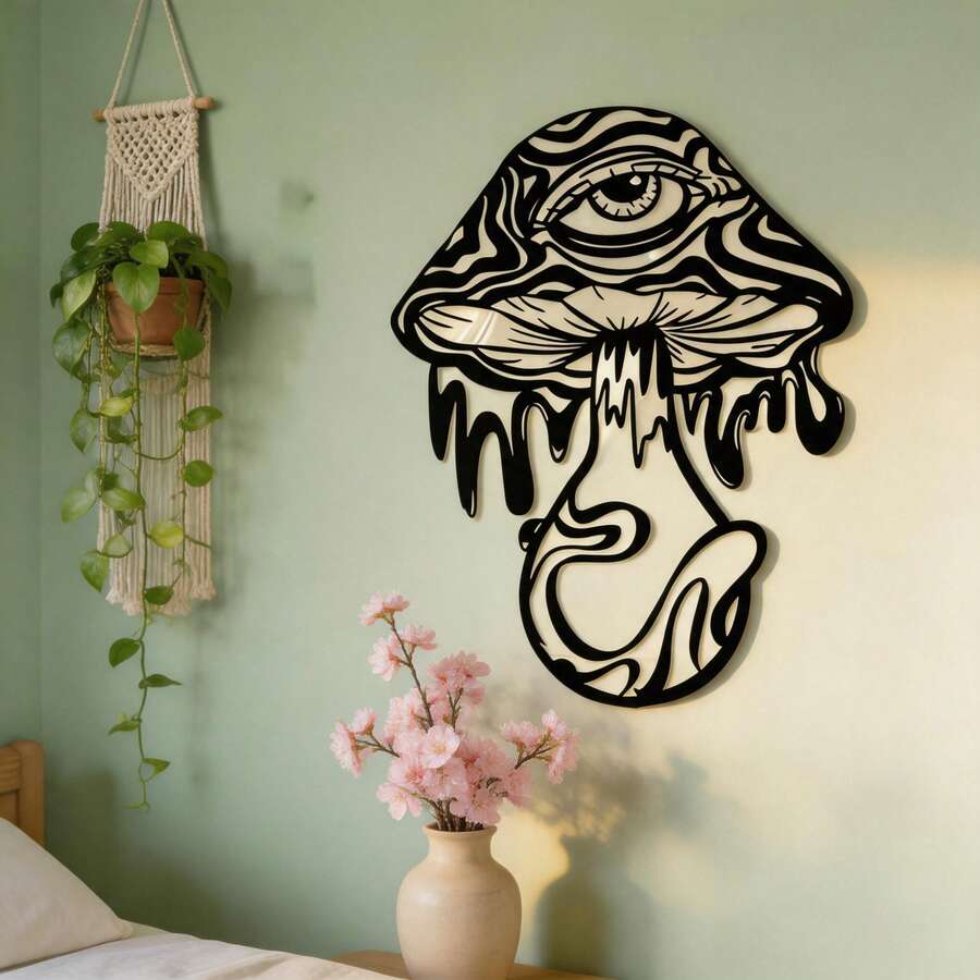 Eye Mushroom Metal Wall Art, Swirl Drip Iron Wall Hanging, Hippie Weird Abstract Wall Decor For Bedroom Dorm Apartment Indie Home Decoration - One Size Fits All - View 1