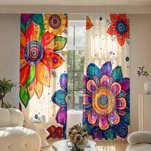 2pcs Bohemian Style Mandala Floral Print Rod Pocket Curtains, Modern Polyester Curtains, Suitable For Bedroom, Kitchen, Office, Living Room - Machine Washable, Multi-Functional Room Decor, Living Room Curtains - Multicolor - View 7