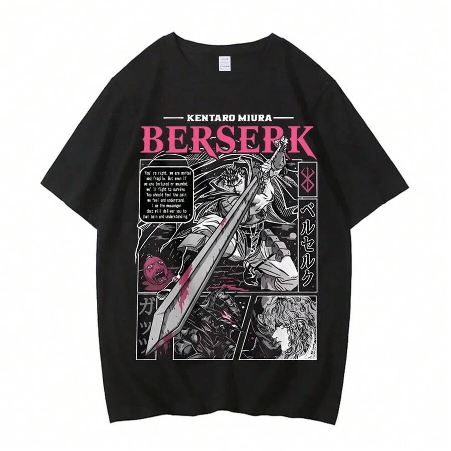 Guts 2026 Graphic T-Shirt With Sleeve Panel, Classic Vintage Anime Streetwear Style, Oversized 100% Cotton T-Shirt For Men And Women - 2 - 查看 1