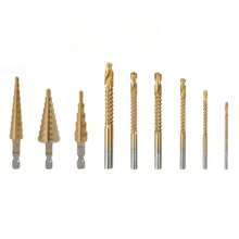 Brocas de combinación de varios tamaños, material de metal, dos paquetes de combinación para perforación y creación de agujeros en un solo paso, broca integral, sierra de tracción en uno, adecuado para perforación y creación de agujeros en madera, metal, plástico. Herramienta de perforación y creación de agujeros de precisión resistente para procesamiento de metal DIY - Broca de 3 piezas + broca helicoidal de 6 piezas - Ver 8