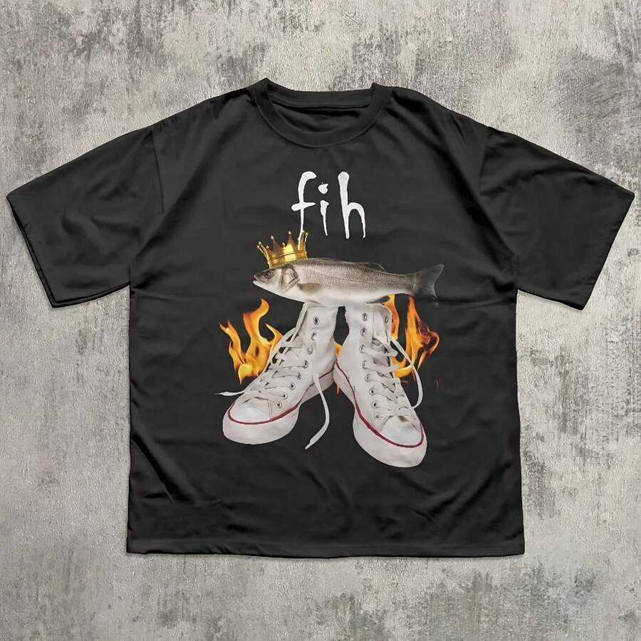 Funny Fish T-Shirt For Men And Women, Ironic Fish T-Shirt, Silly Gifts, Weird Meme T-Shirt, Novelty Oversized, Sarcastic Cotton T-Shirt, Summer Top - 彩色 - 查看 1