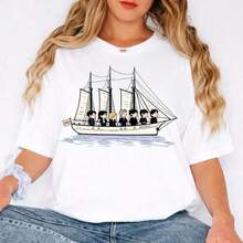 1 pieza Playeras de mujer, Y2K holgado manga corta Tops para mujer, Estampado Verano Camisetas de moda para Playa, suave - Blanco - Ver 1