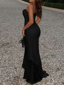 Sleeveless Maxi Dress With Straps, European Style, High-End Elegant Summer Fashion, Ideal For Women's Casual Parties - 黑色 - 查看 3