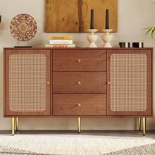 6-Drawer Chest Of Drawers, Rattan Sideboard/Chest Of Drawers For Bedrooms And Living Rooms, Walnut - H90/W120/D40 Cm - 核桃 - 查看 10