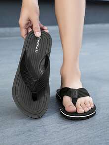 Men's All-Season Thick Sole Fashion Casual Flip-Flops, Lightweight Soft Comfortable Outdoor Leisure Vacation Beach Toe-Post Open-Toe Sandals - Black - View 7