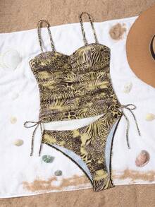 Maillot de bain bikini 2 pièces dos nu pour femmes, convient pour les vacances et la plage, toutes saisons d'été - Multicolore - Voir 3