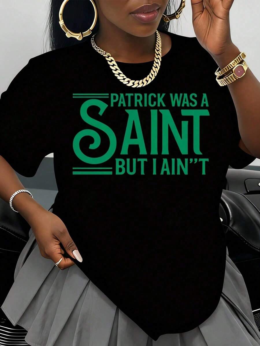Patrick Era un Santo Pero No Soy Negro Camiseta para Mujer Día de San Patricio Camiseta Divertida Camiseta Irlandesa de Vacaciones Top Casual Regalo para Ella - Negro - Ver 1