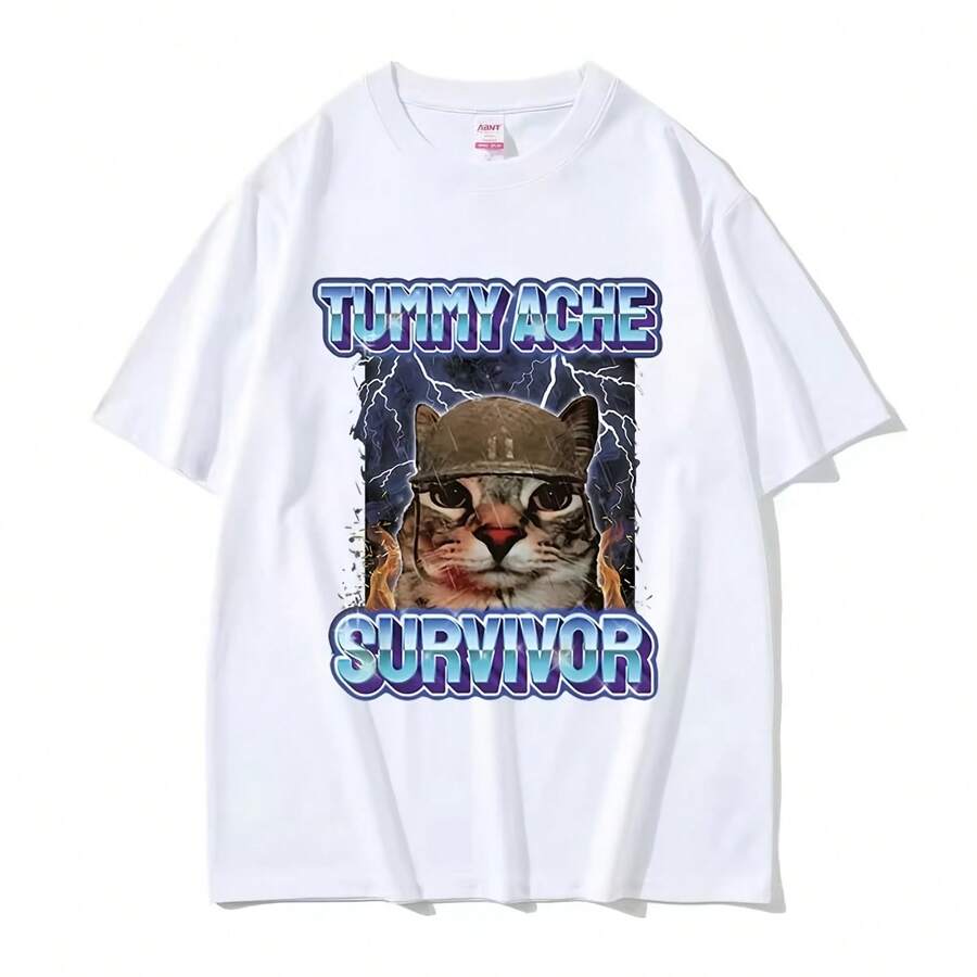 Funny Cat Meme T-Shirt For Men And Women, High-Quality Vintage T-Shirt, Men's T-Shirts, Oversized Cotton T-Shirt - 彩色 - 查看 1