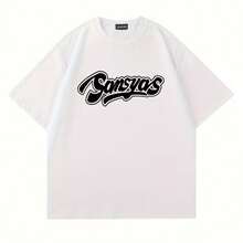 Camiseta de Algodón Puro Estilo Coreano Ajustada y Holgada de Manga Corta para Parejas, Estilo Americano - Blanco - Ver 1