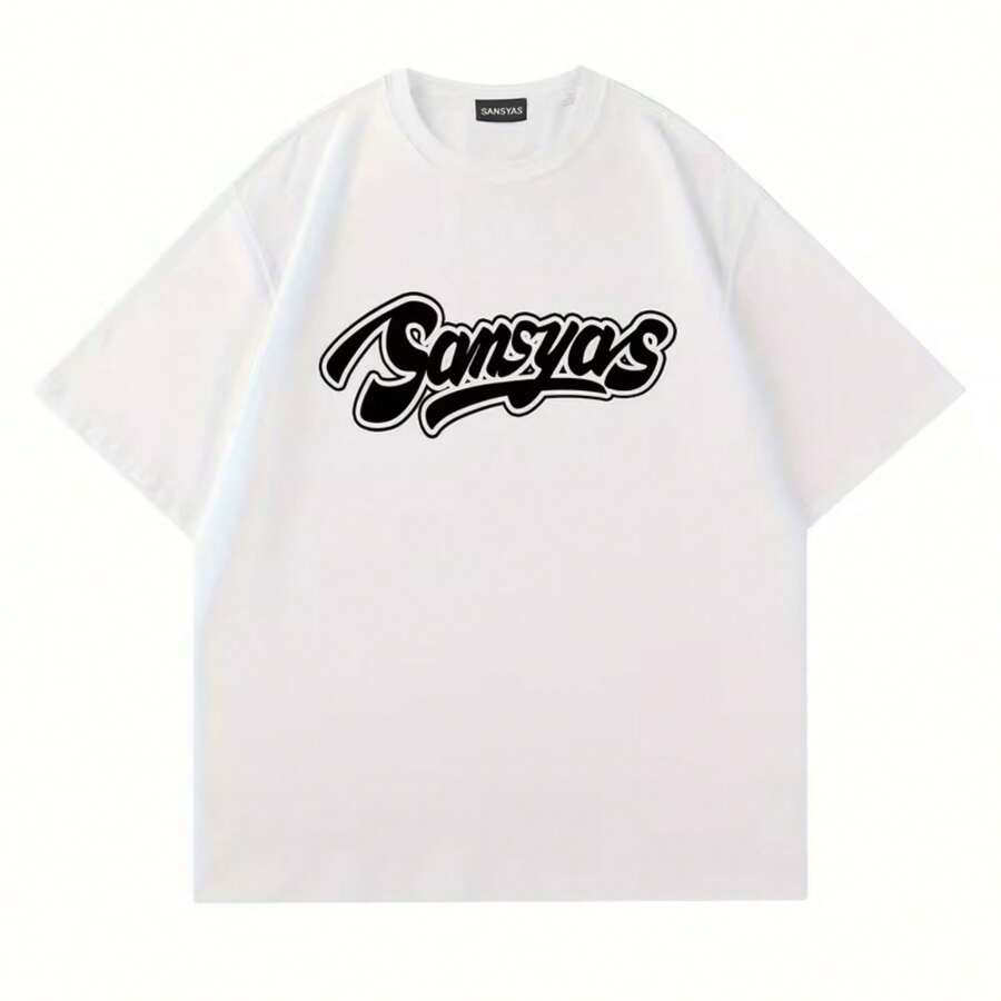 Camiseta de Algodón Puro Estilo Coreano Ajustada y Holgada de Manga Corta para Parejas, Estilo Americano - Blanco - Ver 1