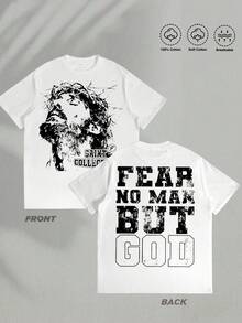 Camiseta para Hombre "No Tema a Nadie Excepto a Dios" con Gráfico de la Corona de Espinas de Jesús, Ropa Urbana, Declaración de Fe Religiosa, Camiseta de Algodón para Hombres, Moda Cristiana - Blanco - Ver 1