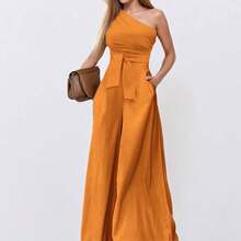 Fashionable Jumpsuit, New Spring Collection For Women, Printed, Off-The-Shoulder And High-Waisted, Elegant And Modern Style - 橘色 - 查看 13
