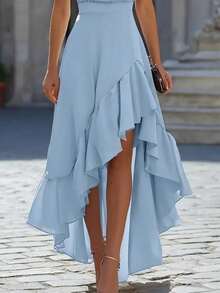 Sophisticated Modern Western-Style Dress For Spring/Summer Season - Blue - View 3