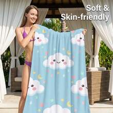 1 chiếc khăn tắm bãi biển sợi microfiber in hình đám mây hoạt hình, nhanh khô, siêu thấm hút, nhẹ, không dính cát, hoàn hảo cho bãi biển, hồ bơi, cắm trại và du lịch, quà tặng Ngày Lễ Tình Nhân, vật dụng thiết yếu đi biển|Thiết kế truyền cảm hứng|Khăn tắm mềm thấm hút - Nhiều màu - Xem 10