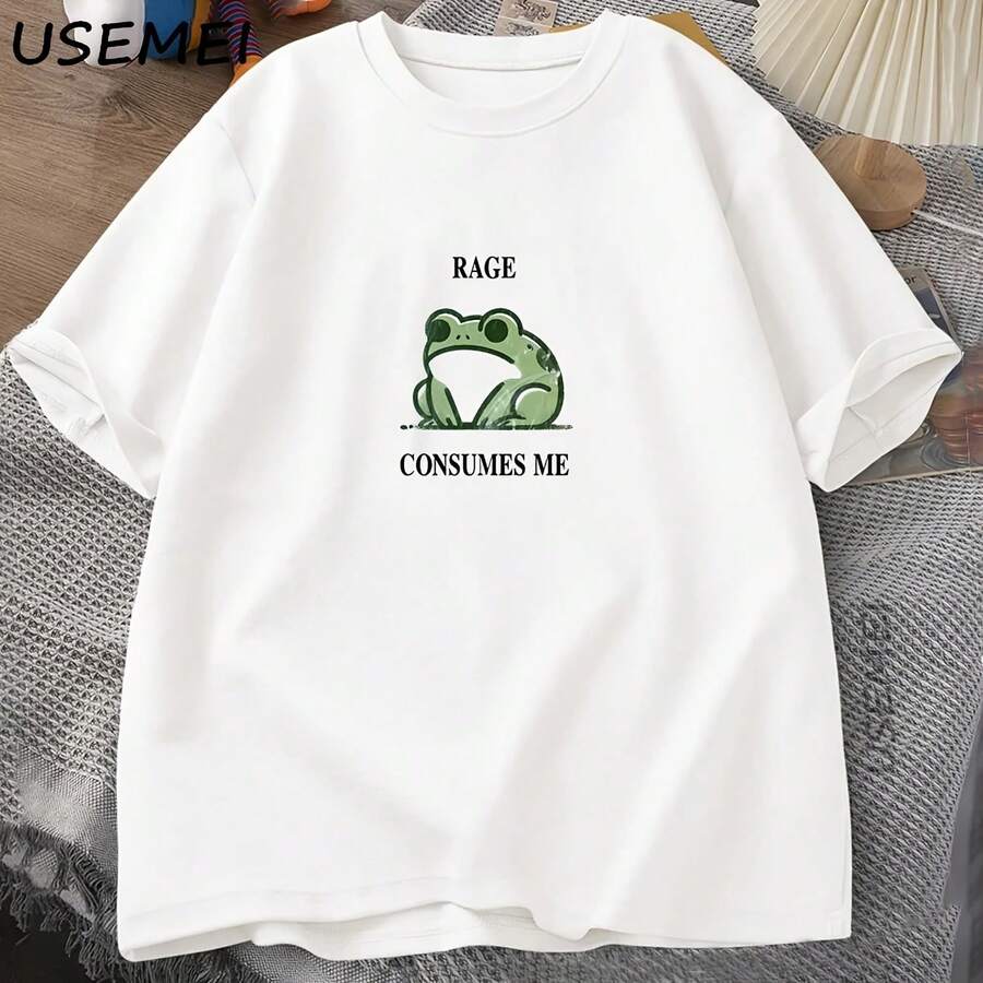 Rage Consume Me Frog Vintage T-Shirt For Men And Women, Retro Silly Frog T-Shirt For Nature Lovers, Men's Clothing, Cotton Short Sleeve Top - 彩色 - 查看 1