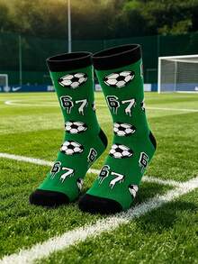 1 Paar Fußballmuster & 67 Nummer Muster Socken, Unisex Sport Lässig Wadenlange Socken - Verschiedenfarbig - Übersicht 2